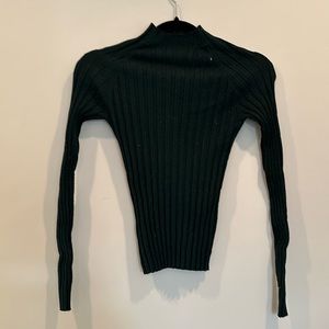 Mango mock neck turtleneck green ribbed sweater